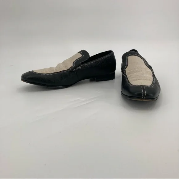 Gucci | Shoes | Gucci Mens Black Leather White Linen Loafer  display picture 2